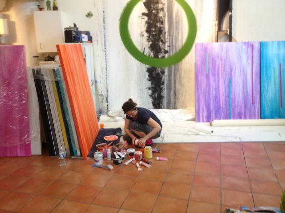 Marta Baricsa painting in studio